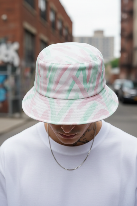 Bucket Hat Pastel — modelo camiseta blanca