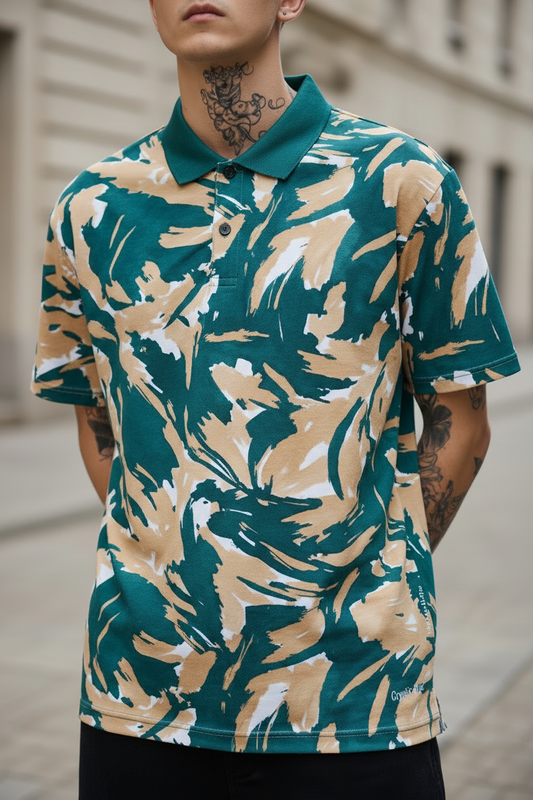 Polo Selva Teal Cryptic Nine — vista frontal
